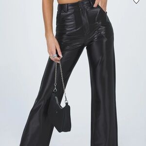 Princess Polly Martha Shiny Suit Pants Black - Black Satin Pants